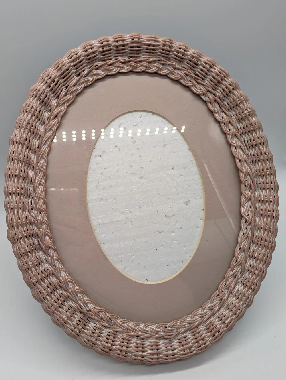 Vintage Pink Wicker Oval Picture Frame